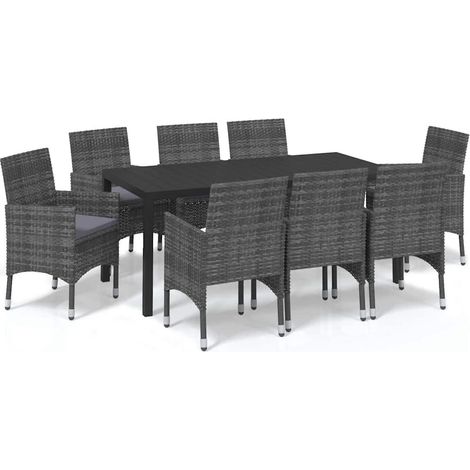 Maison Exclusive - Set Pranzo da Giardino 9 pz con Cuscini in Polyrattan Grigio (1/5)