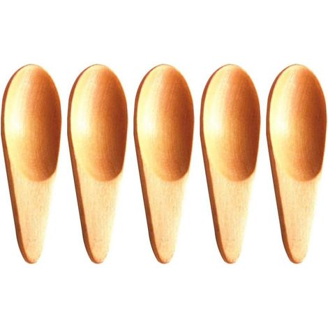 Lot de 5 petites cuillères à sel en bois massif, faites à la main, pour le miel, les épices, le sucre, le café, le thé, la confiture, la moutarde, la crème glacée et le lait. (1/5)
