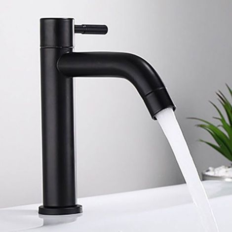 Robinet de lavabo noir mat, robinet d'eau froide simple de cuisine, filetage externe G1/2 pouces (simple froid) (1/4)