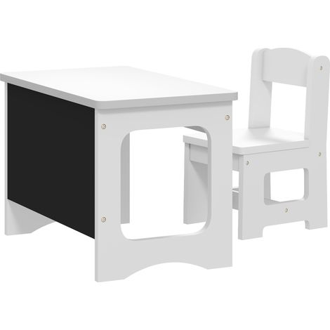 Set Tavolo e Sedia per Bambini 3-6 Anni con Piano Reversibile in Legno Bianco (1/5)