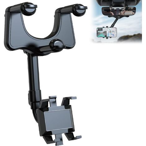Rearview Mirror Car Phone Holder, 360° Rotatable Retractable Car Smartphone Holder, Portable Car Holder for 4-6.7 Inch Smartphone (1/4)