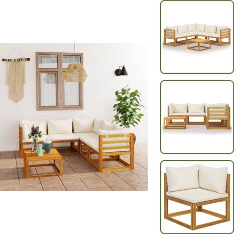 Cuscini da giardino - vidaXL Set Divani da Giardino 6 pz con Cuscini Crema Massello Acacia - Tavolino da giardino
