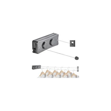 Corde à Linge Rétractable pour Intérieur et Extérieur, 2 x 5.1M Acier Inoxydable Fil a Linge Retractable, Étendoir à Linge Gain de Place (Gris)