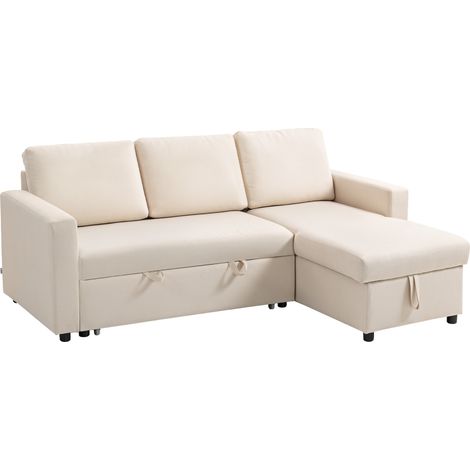 Canapé de angle convertible modulable avec méridienne réversible coffre rangement et 3 coussins dossier crème (1/5)