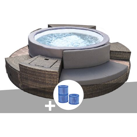 Netspa – Spa portable semi-rigide rond 4-6 places – Bulles – Dimensions 184 x 73 cm – Volume 1100 L – Épaisseur vinyle 60/100