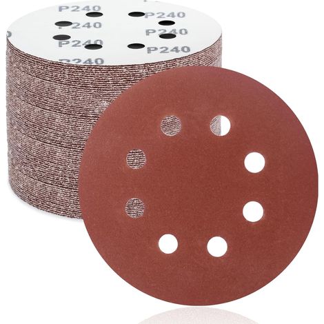50 Disques de ponçage,125 mm,8 trous,Grit 240,Pour ponceuse excentrique,Métal et bois (1/5)