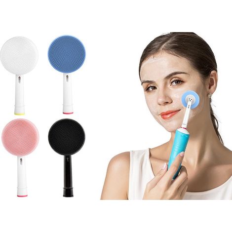 Lot de 2 têtes de brosse nettoyantes de rechange en silicone pour manche de brosse à dents Oral-B, blanche et rose (1/5)