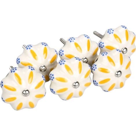 6 Stück Schubladenknöpfe Keramik Knöpfe Schublade Ziehgriff Schrank Tür klassiche Chrysantheme 40x26mm (1/5)