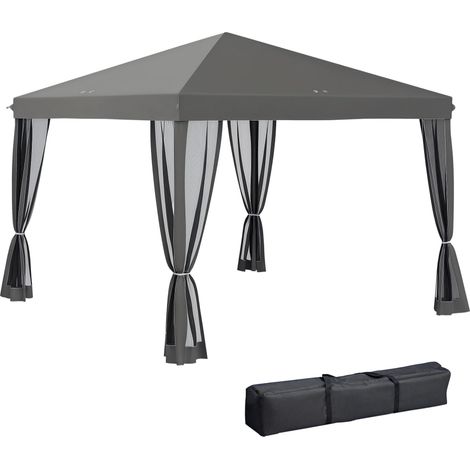 Tonnelle pop-up Barnum Pliant Style Colonial 3 x 3 m 4 moustiquaires + Sac de Transport gris produit de qualité avec garantie satisfait ou remboursé