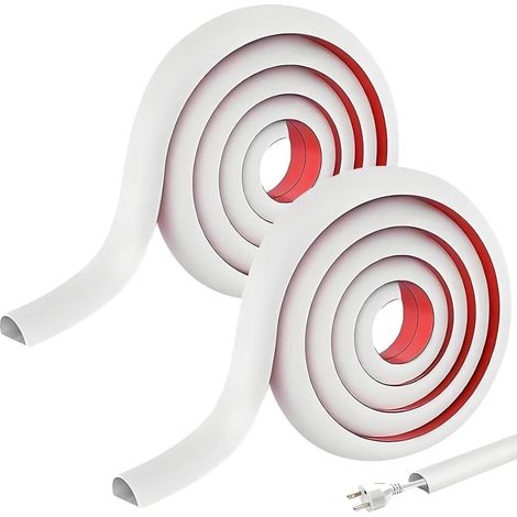 Goulotte autocollante de 6 m - Cache-câbles semi-circulaire - Mini goulotte de câble - Passe-câbles - Pour tous les câbles d'alimentation à la maison, à l'école, au bureau - Blanc (1/5)