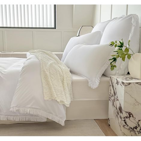 Parure de lit d'été 135 x 200 cm - Blanc - Style bohème - En microfibre brossée - Housse de couette 135 x 200 cm - Taie d'oreiller 80 x 80 cm - Avec fermeture éclair - Pour lit simple (1/5)