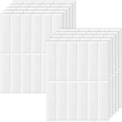 10 Pièces Credence Adhesive Pour Cuisine Auto-Adhésif Sticker 3D Dalle Adhesive Murale ImperméAble Pour Salle Bain Cuisine Décoration Murale Décoration Intérieure (22,9 X 29 Cm (Blanc-A) (1/5)