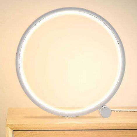 Lampe de chevet LED tactile à anneau, intensité variable, 3 couleurs, 10 niveaux de luminosité, blanc métallisé (1/5)