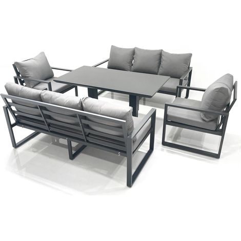 Fimous Garden Sofa Set Aluminium Furniture Rising Dining Tabe Set with 2 Chair Dark Grey (1/5)