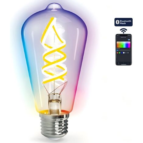 Ampoule connectée Aigostar ST64 E27 4,9 W RGBW à filament spiralé et verre dégradé, avec Bluetooth.