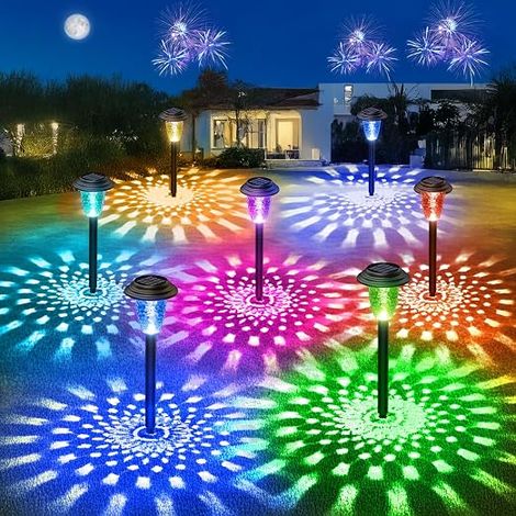 8 x Solar Outdoor Garden Light with Colourful LED and Warm White Light, Waterproof Solar Lamp for Lawn, Terrace, Gifts (1/5)