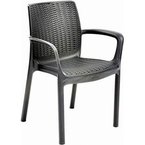 Keter K219493 Bali Sedia da Giardino con Braccioli in Resina Effetto Rattan Impilabile colore Antracite (1/5)