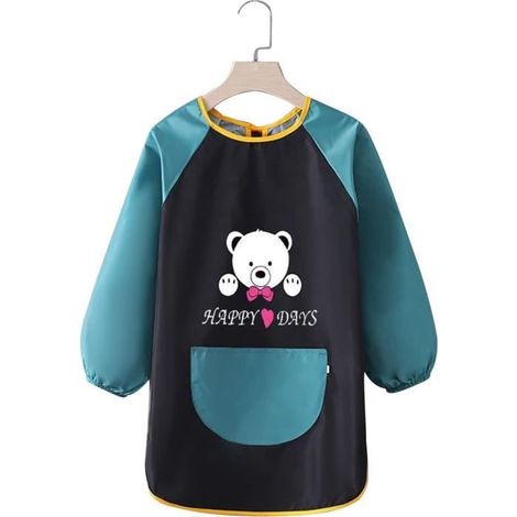 Tablier Peinture Enfant Blouse Peinture 8-12 Ans,Tablier Blouse de Peinture Imperméable Tablier Peinture Fille Manches Longues Ours