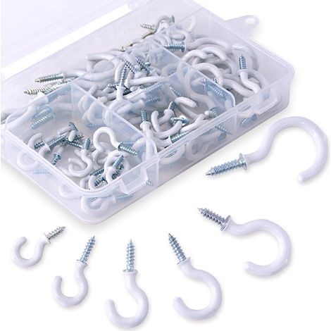 Juego de 100 ganchos blancos en 5 tamaños (1,27 cm, 1,6 cm, 1,9 cm, 2,2 cm, 3,8 cm), ganchos atornillables para el hogar, la oficina y el lugar de trabajo. (1/5)