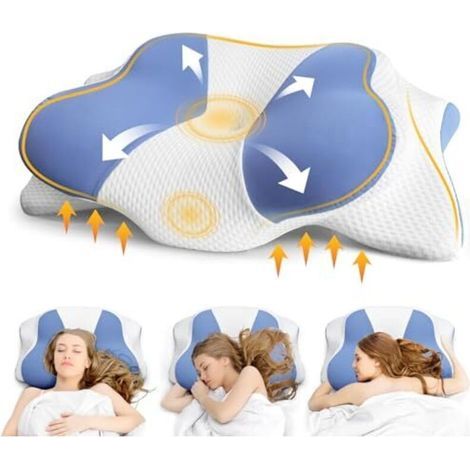 Oreiller cervical - Oreiller orthopédique pour les douleurs aux épaules et au cou, oreiller en mousse à mémoire de forme pour les personnes dormant sur le ventre, le dos et le côté, oreiller ergonomiq (1/5)
