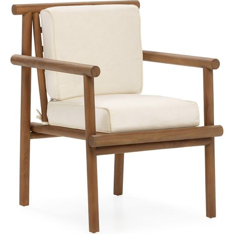 Fauteuil bois de teck naturel et tissu assise confortable - teck naturel et tissu crème