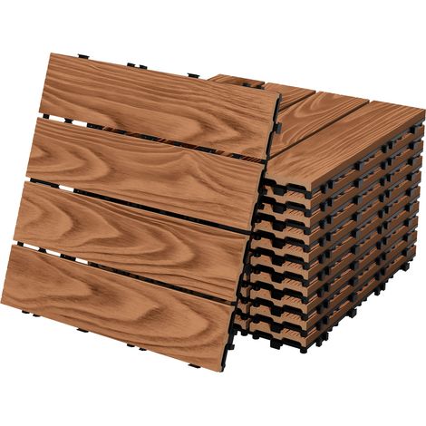 ECD Germany Piastrelle per Terrazze in WPC 30x30 cm Marrone Chiaro Set da 11 per 1m² Effetto Legno con Drenaggio e Sistema a Clic per Balconi Mattonelle per Giardini Pavimenti da Esterno