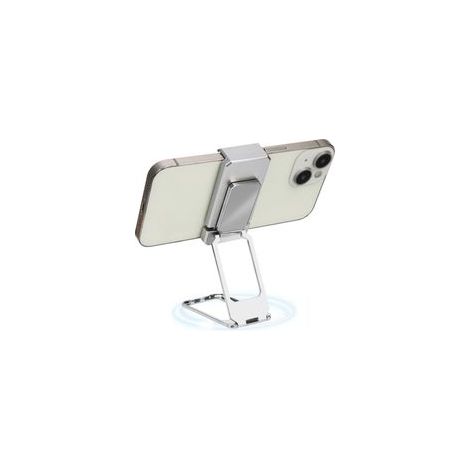 Support pliable pour téléphone, nouveau support amélioré avec pince arrière, support de téléphone rotatif à 360 degrés en métal, support pliable multi-angle pour bureau, argent. (1/5)
