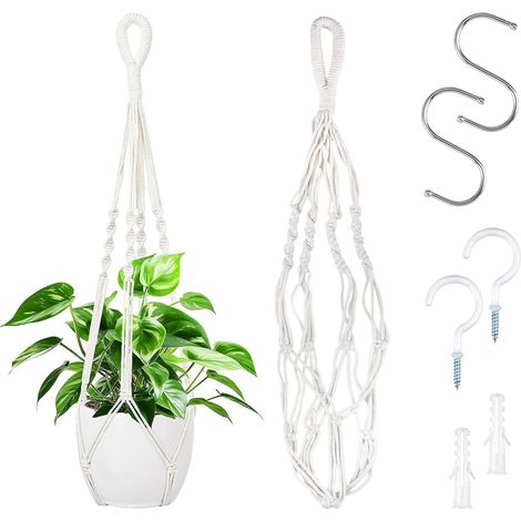 2 Pièces Macramé Support Pots pour Fleur, Suspension Plante Macramé Plante Suspension, Panier en Corde de Coton à Suspendre de Fleurs en Macramé pour Intérieur, Extérieur, Jardin, Balcon, Patio (1/5)