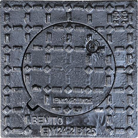Jardibric – Regard de trottoir carré B125 en fonte ductile – Dimensions 250 x 250 mm – Ouverture 150 mm – Drainage efficace pour espaces piétonniers