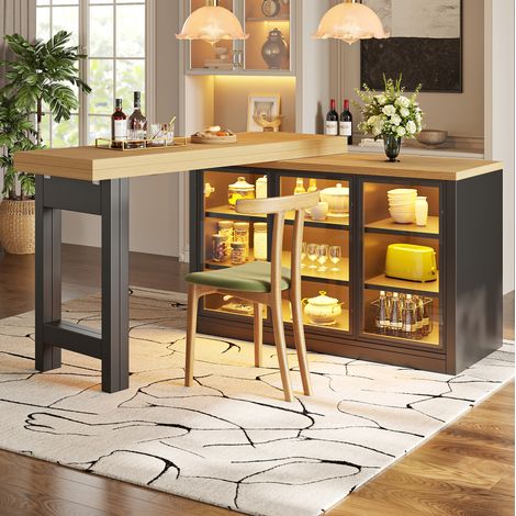 Ausziehbarer Tisch mit Stauraum, 360° drehbar, MDF und Glas, schwarz, OKMYHOME (1/5)