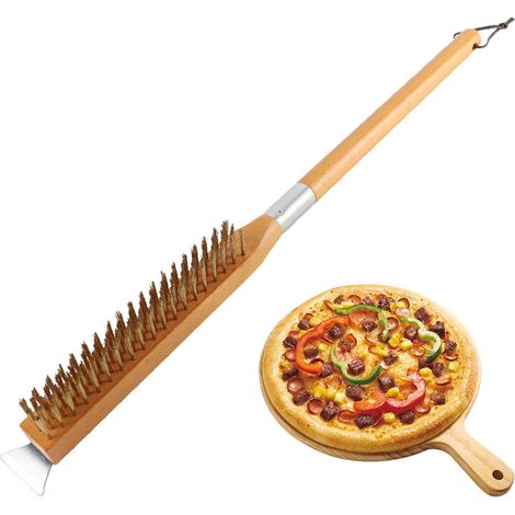Brosse Four a Pizza, 63,5cm Brosse de Dettoyage pour Pierre à Pizza et Grille Barbecue avec Grattoir Métallique, Pizza Accessoire pour Pizzerias, Grills, Restaurant, Maisons (1/5)