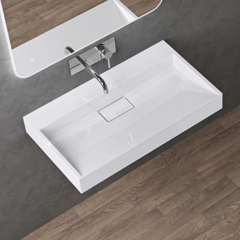 doporro Waschbecken Aufsatzwaschbecken Hängewaschbecken Waschtisch Mineralguss-Waschbecken Colossum19 70cm ohne Armaturloch weiß matt inkl. Ablaufgarnitur