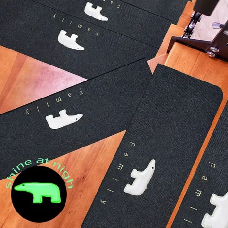 Lot de 10 marches d'escalier phosphorescentes, 55x22x4,5cm, tapis antidérapant imprimé ours pour marches d'intérieur en bois (1/5)