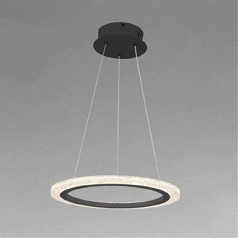TrAdE Shop Traesio - Lampadario A Sospensione Led 24 Watt Cerchio Anello Effetto Cristallo Nero 31906 - (1/4)