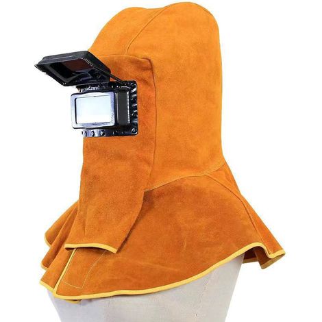 Cappuccio da saldatore in pelle bovina con filtro solare auto-oscurante, maschera da saldatura, casco da saldatura, equipaggiamento protettivo, berretto da lavoro con telo per collo e spalle