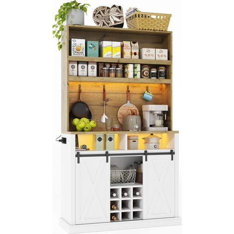 CHICFURN Mueble de cocina alto con LED RGB, enchufe y USB, vitrina, botellero y ganchos, armario auxiliar de MDF para cocina y comedor, 110 x 40 x 191 cm (1/5)