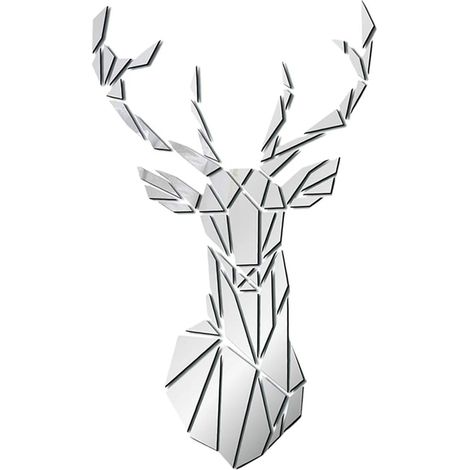 Murale Art Autocollant Tête de Cerf Autocollants Miroirs Décoration de la Maisons - 43x26cm - Argent-Fei Yu (1/5)