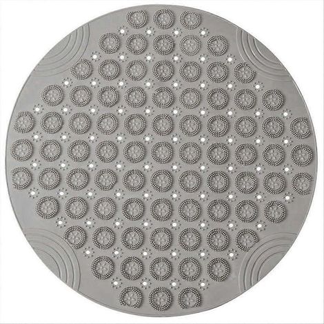 Tapis de douche rond antidérapant à forte aspiration avec trous d'évacuation, pour salle de bain, fixation stable, résistant à l'humidité (1/5)