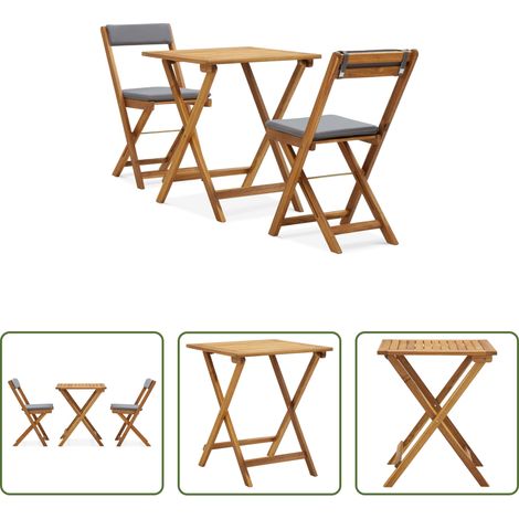 Bistro-Set -  3-tlg. Bistro-Set Klappbar mit Auflagen Massivholz Akazie (1/5)
