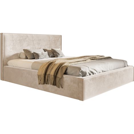 Lit coffre 160x200 Kyoto avec cadre en métal - Lit rembourré avec tissu velvet - Beige (Amor Velvet 4304) (1/5)