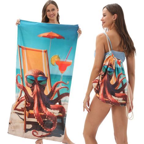 Serviette de plage pliable deux-en-un, serviette de plage intégrée, sac de rangement intégré, tapis de plage (1/3)