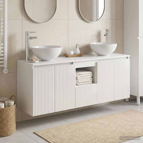 vidaXL Ensemble d'armoire de salle de bain 3 pc Blanc brillant (1/5)