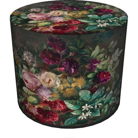 Pouf in velluto, Bertoni, stampa Bouquet - pouf decorativo rotondo, per soggiorno, cilindro 40 cm, elegante, cerniera (1/5)