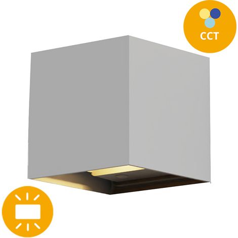 Lampada da parete sorda ip65 2x3w led cct 3000/4000/6500k l.10xw.10xh.10xh.10cm grigio