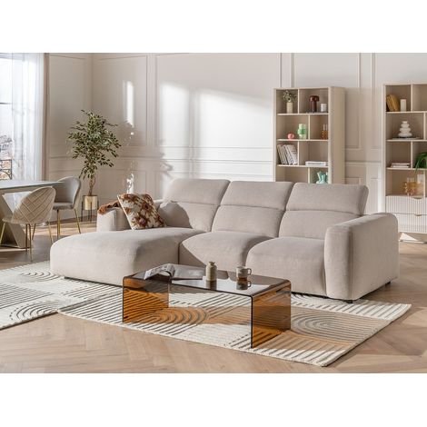 Canapé d'angle gauche en tissu chiné beige NELORIM (1/4)