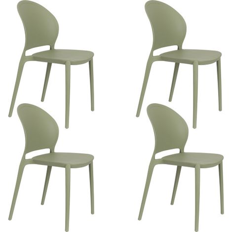 Chaise de jardin, Lot de 4 chaises de jardin Sjoerd empilables Vert en Plastique, BOITE A DESIGN