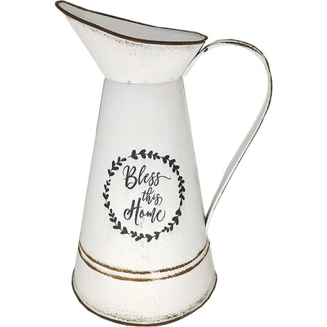 Vase de Style Campagne Blanc en Tôle Galvanisée, Rond, 1 Pièce (1/5)