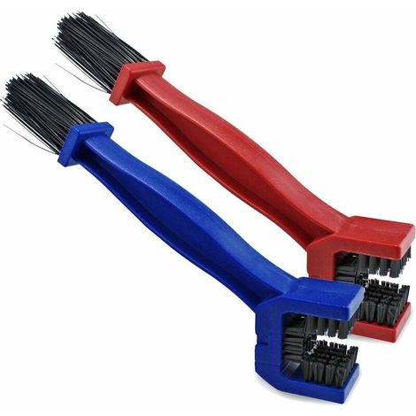 2 pièces Brosse Chaine Moto, vélo de Montagne et Brosse de Nettoyage pour chaîne de vélo pour Engrenages, chaînes et Autres Composants de vélo (Rouge, Bleu) (1/5)
