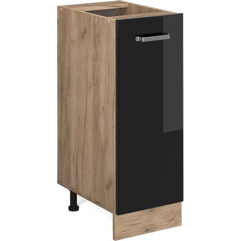 Meuble de cuisine R-Line, Noir Haute brillance, 30 cm sans plan de travail, Vicco