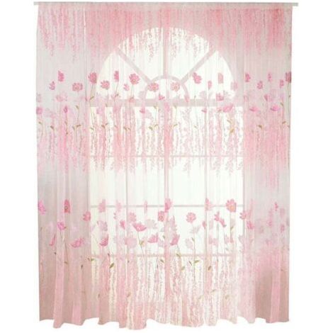 Gardine aus Polyester-Voile/Tüll mit Blumenmuster – Dekoration für Schlafzimmer oder Wohnzimmer (Rosa)